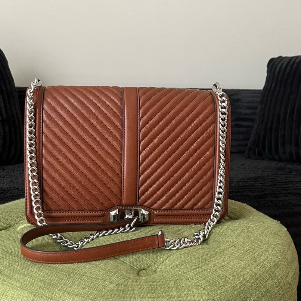 Rebecca Minkoff Chestnut Quilted Leather Shoulder Bag with Silver Hardware